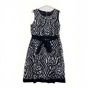 San Francisco Gatsby Art Deco Geometric Dress Belted Sz L Modern Glam Cocktail